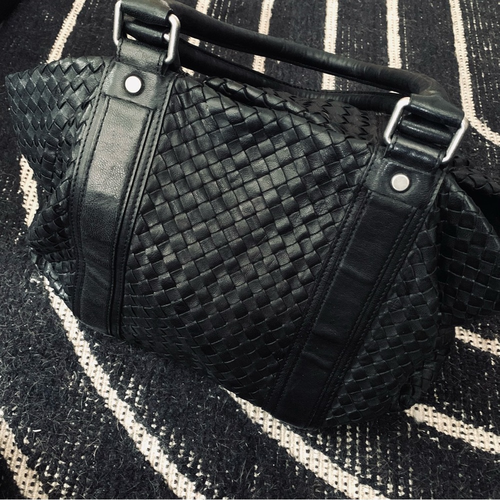 Sondra Roberts Black Woven Leather Boho Purse Shoulder Bag Tote | Used